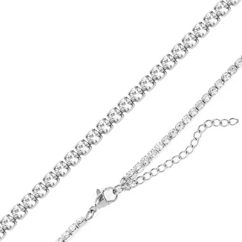 Stainless Steel CZ Tennis Chain Necklace With 2" Extension / TNN0001