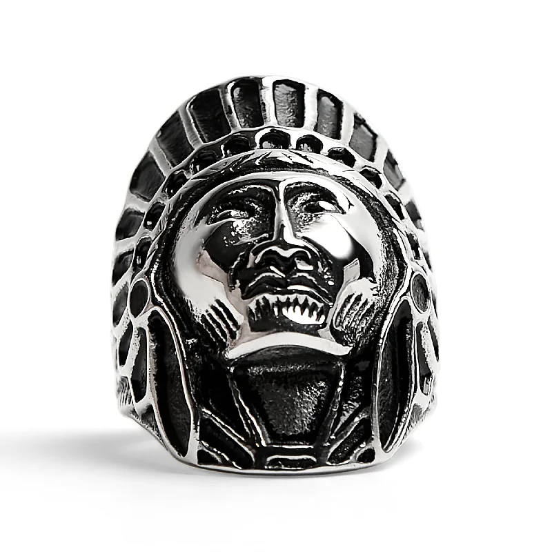 Stainless Steel Native American Chief Ring / SCR3048