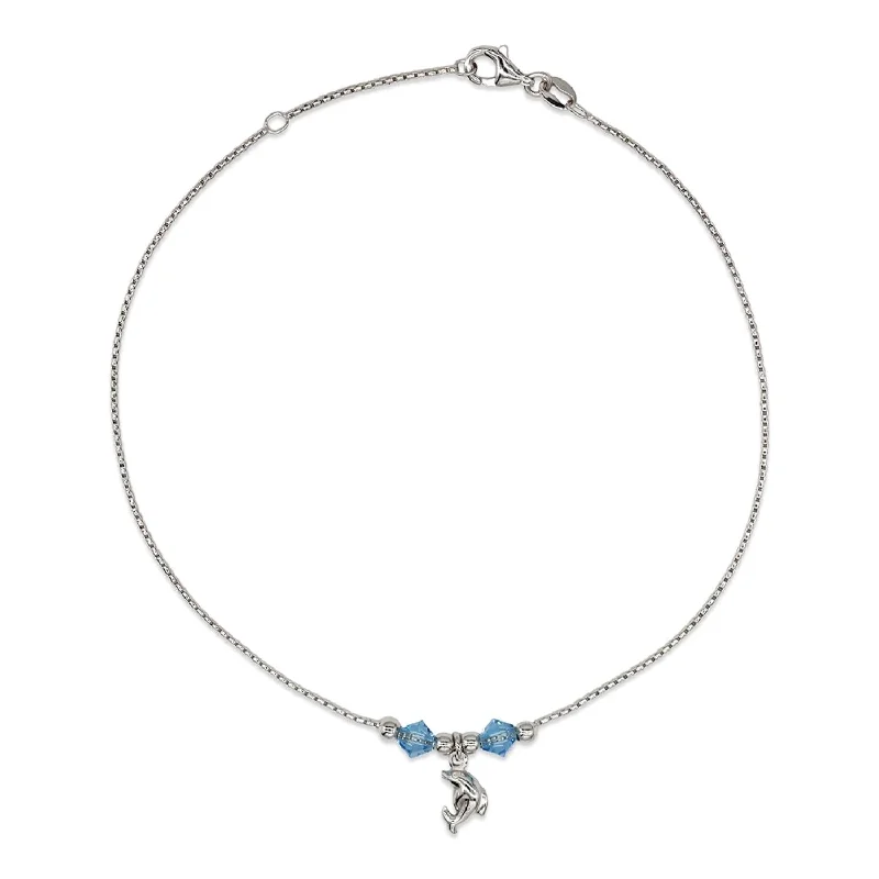 Sterling Silver 10-inch Dolphin Anklet