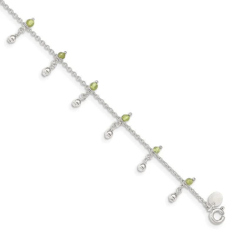 Sterling Silver Peridot 9-inch Beaded Anklet