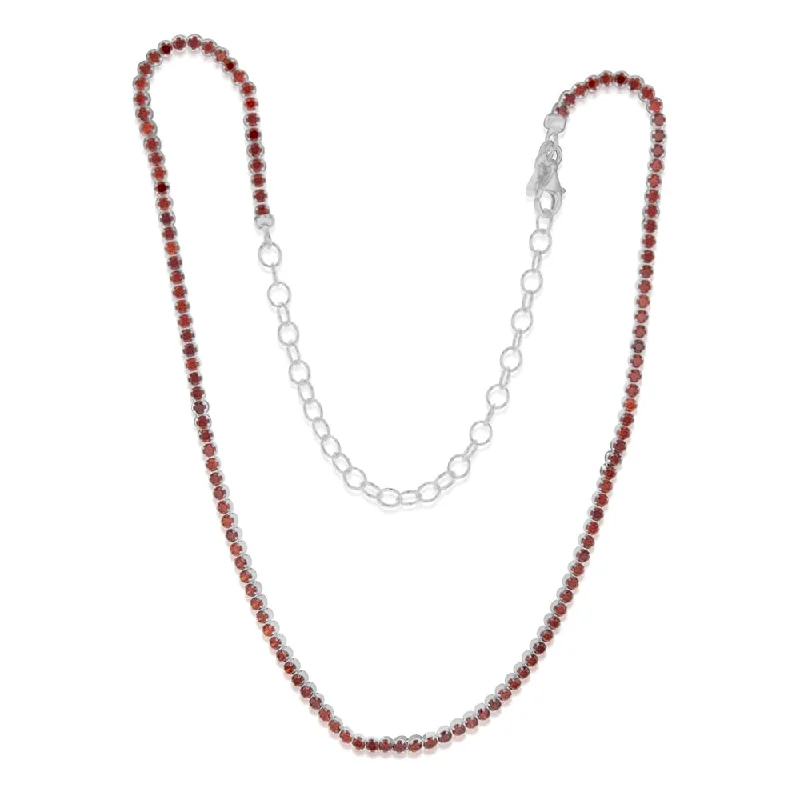 Sterling Silver Red Cubic Zirconia On 32+10cm Chain