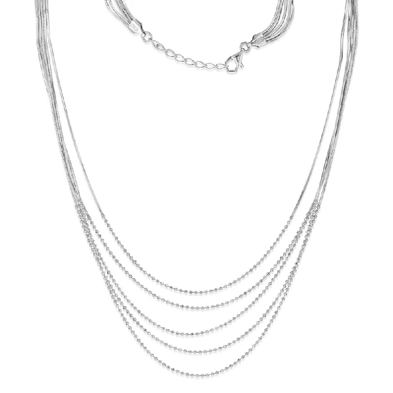 Sterling Silver Rhodium Plated Diamond Cut Multilayer Fancy 42+3cm Chain