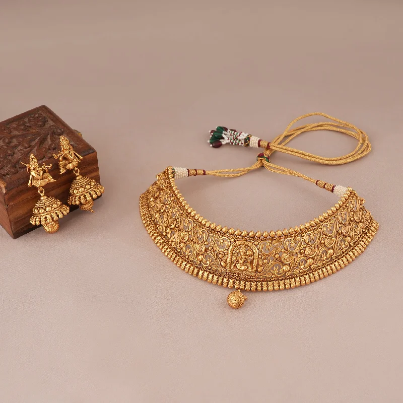 Stunning antique gold Lord Krishna Choker necklace set I Temple Jewellery