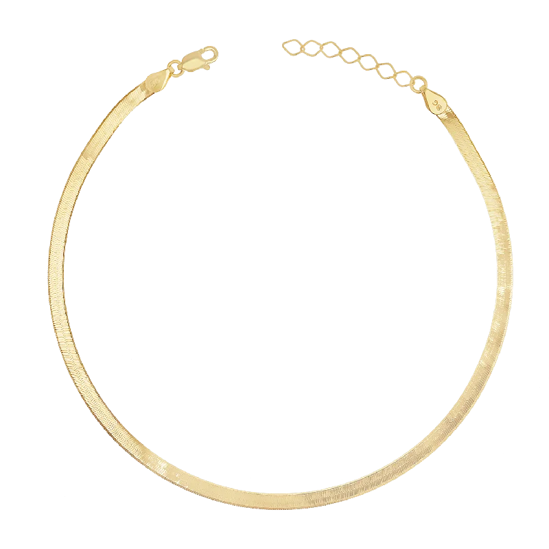 14K Gold Thin Herringbone Anklet 3mm