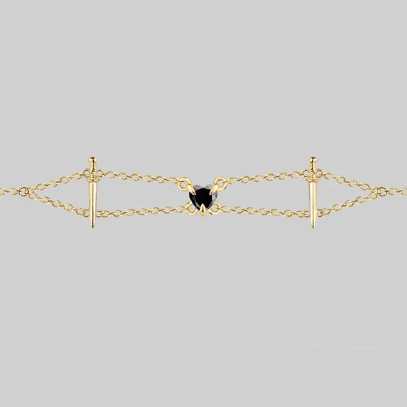 VINDICATE. Swords & Onyx Heart Choker - Gold