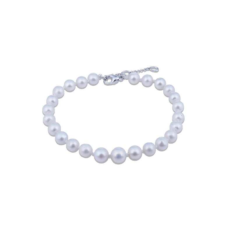 8-9.5" Freshwater White Pearl Bracelet in White Gold - 6-7.5mm