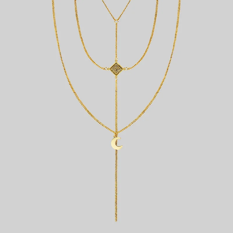 ZODIAC. Layered Moon Chain Choker - Gold