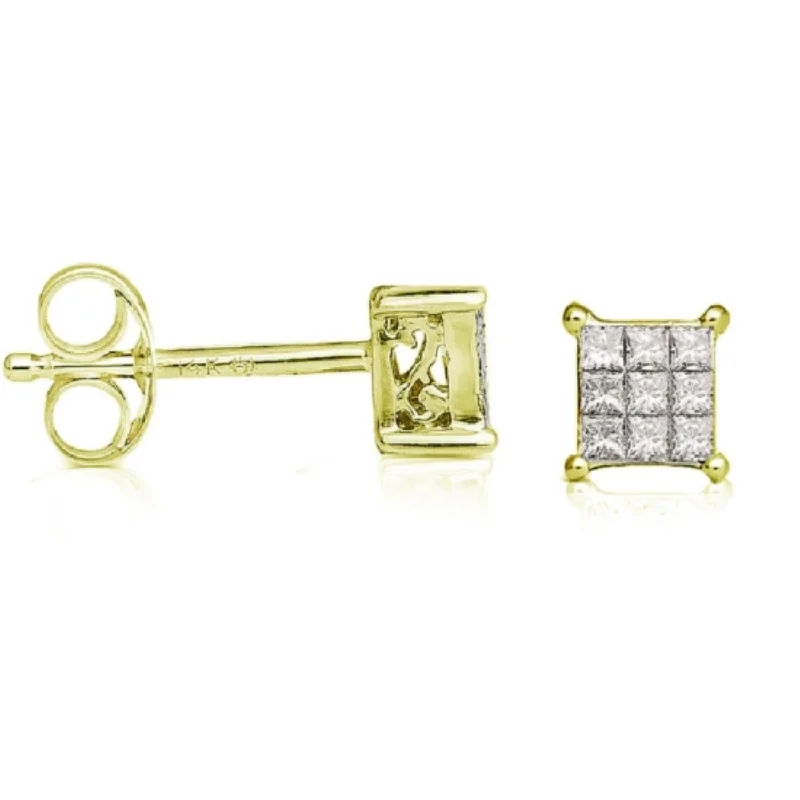 1/10 CTW Diamond Cluster Stud Earrings in 14KT Yellow Gold