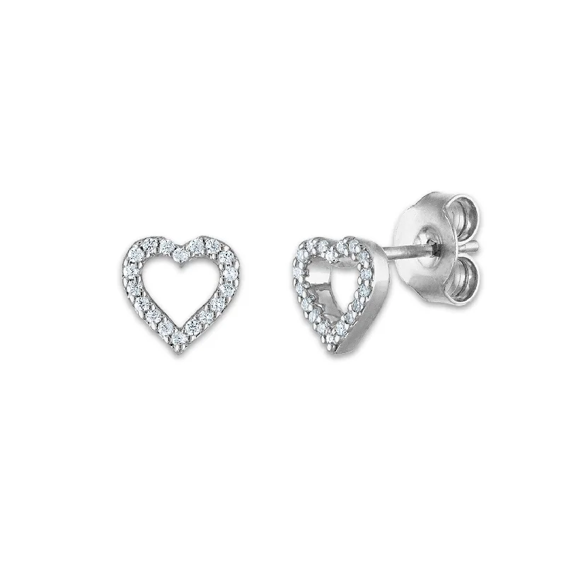 1/20 CTW Diamond Stud Heart Outline Earrings in 10KT White Gold