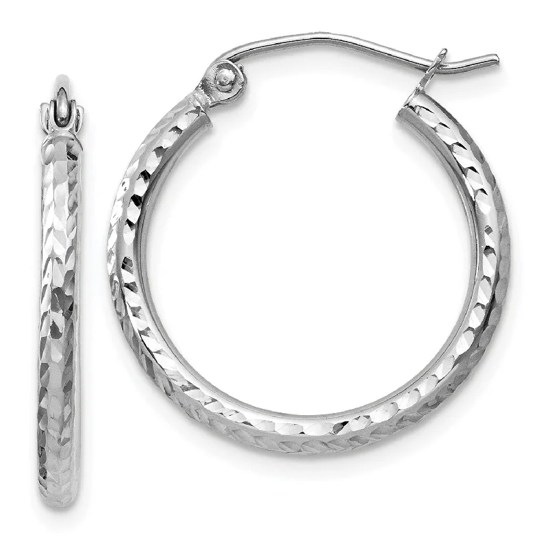 14KT White Gold 20X2MM Diamond-cut Hoop Earrings