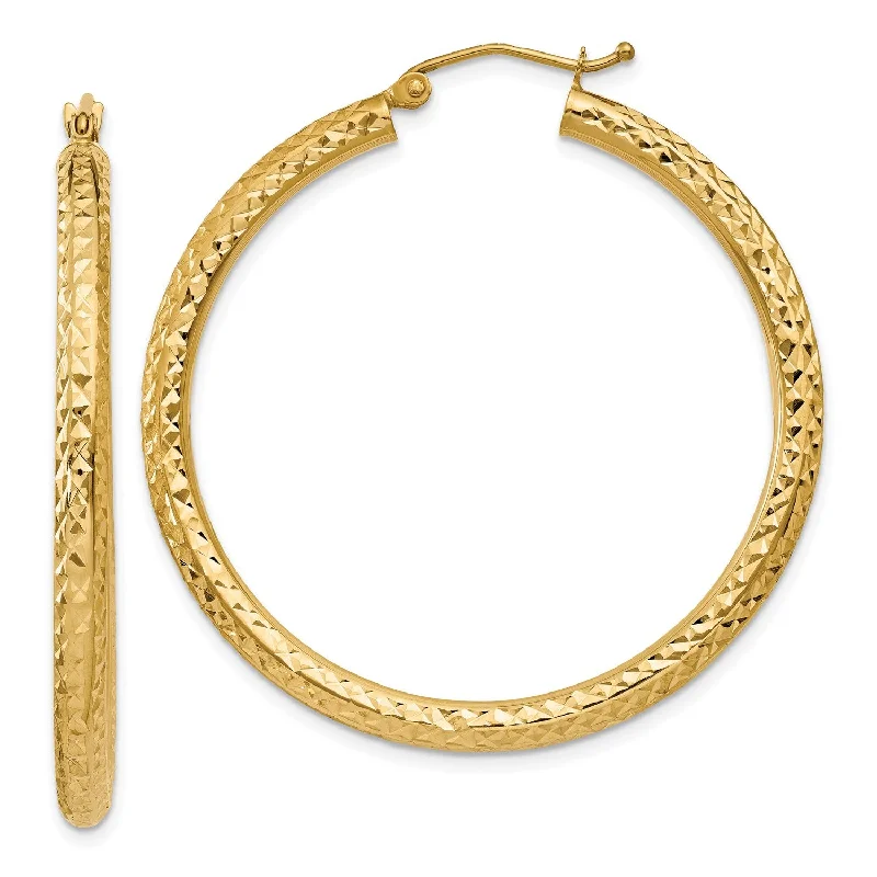 14KT Yellow Gold 40X3MM Diamond-cut Hoop Earrings