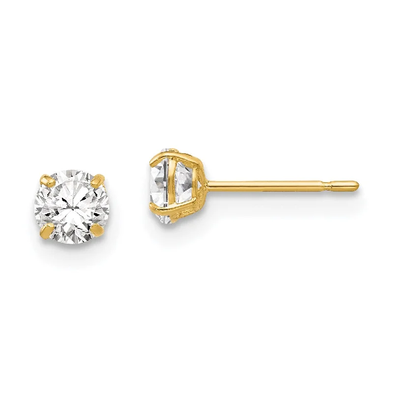 14KT Yellow Gold 4MM Round Cubic Zirconia Stud Earrings