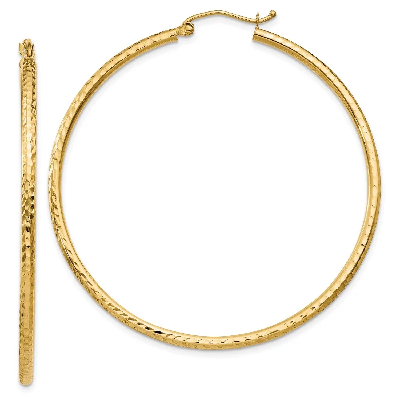 14KT Yellow Gold 50X2MM Diamond-cut Hoop Earrings