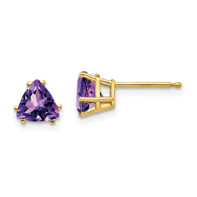 6MM Trillion Amethyst Stud Earrings in 14KT Yellow Gold