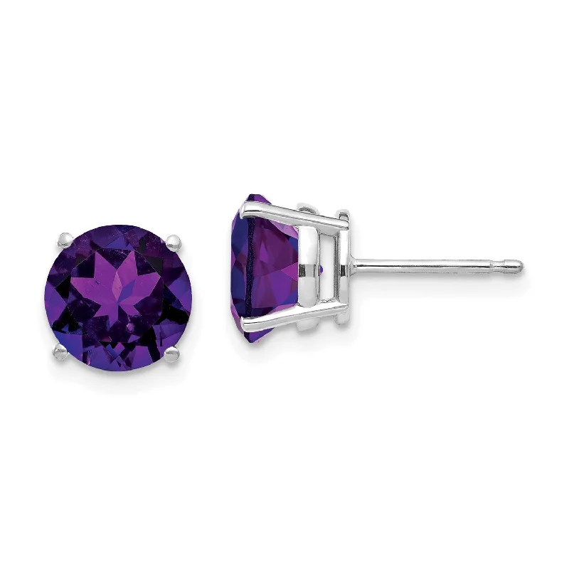 8MM Round Amethyst Stud Earrings in 14KT White Gold