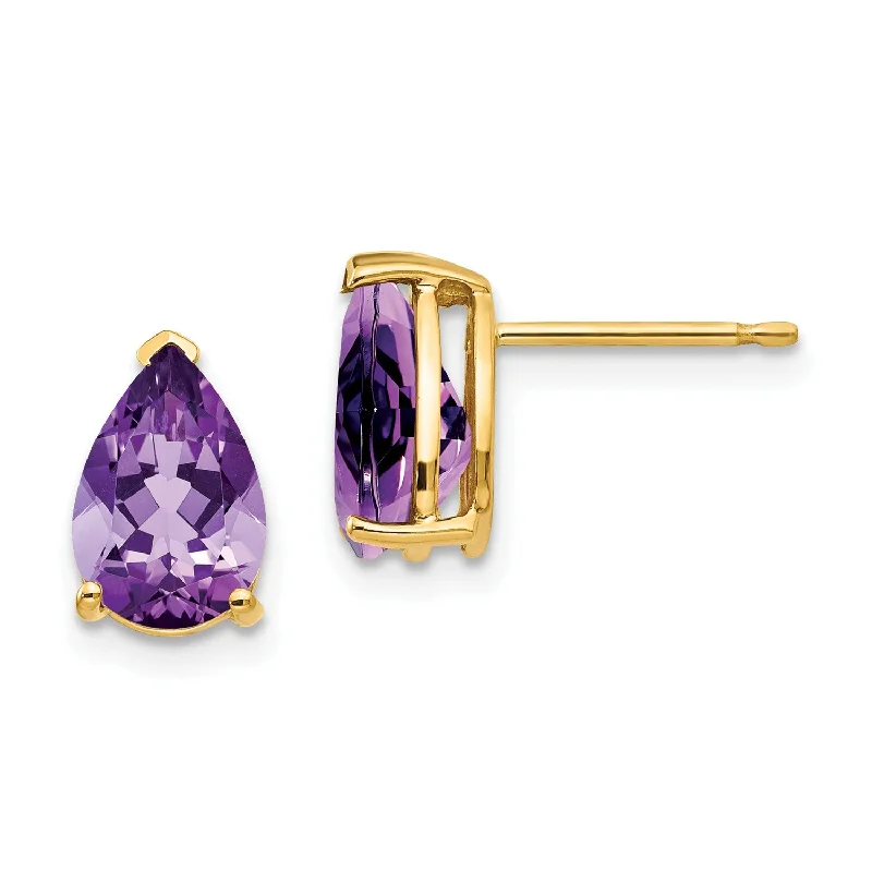 9X6MM Pear Amethyst Stud Earrings in 14KT Yellow Gold