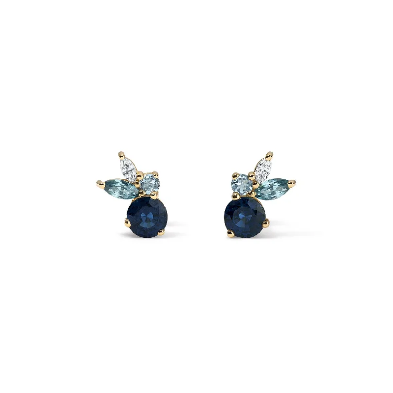 Blue Sapphire and Round Diamond Studs