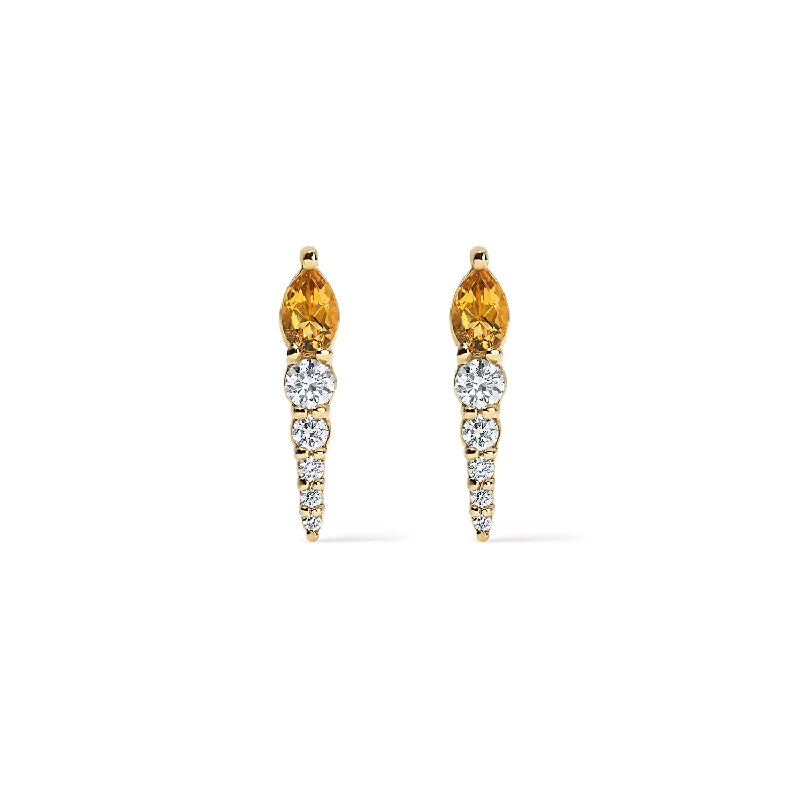 Citrine Pear and Diamond Studs