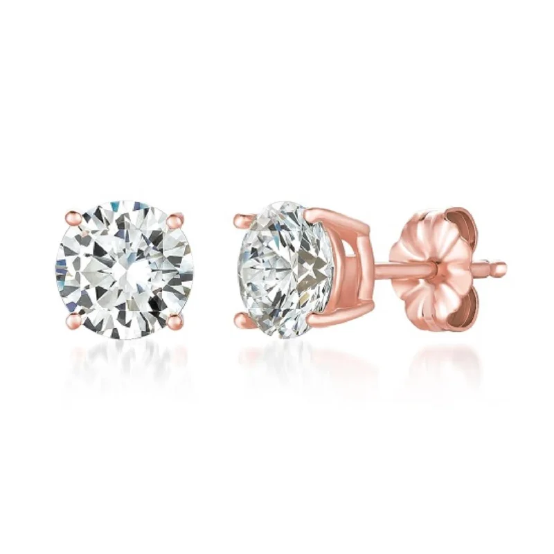 Crislu 18KT Rose Gold Plated Sterling Silver Round Cubic Zirconia Solitaire Stud Earrings