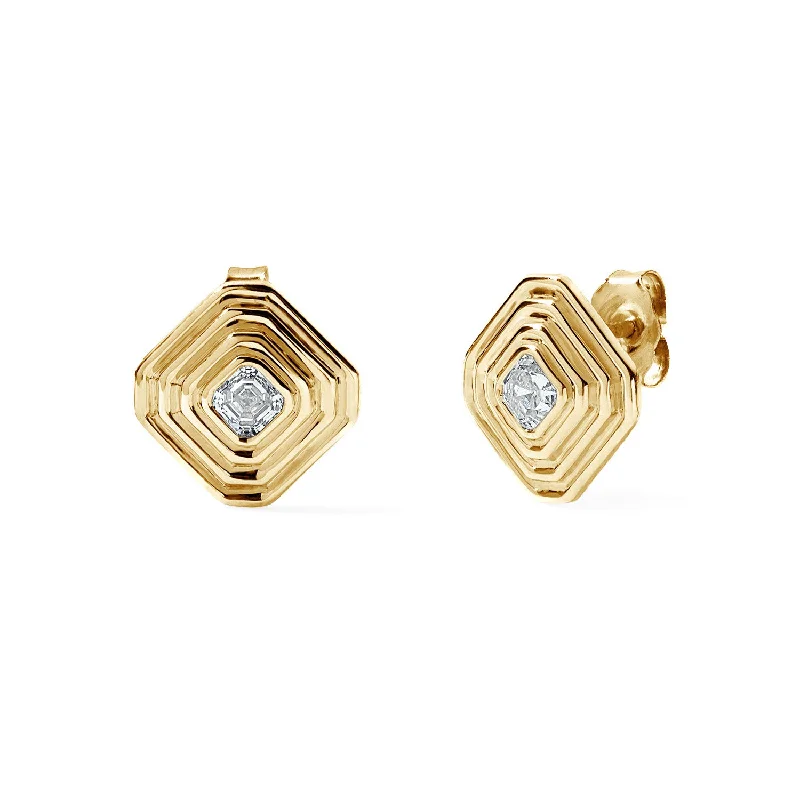 Gold and Diamond Small Asscher Stud Earrings