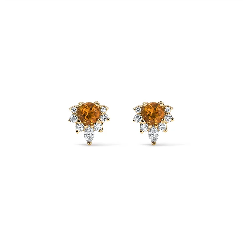 Round Citrine and Daimond Studs