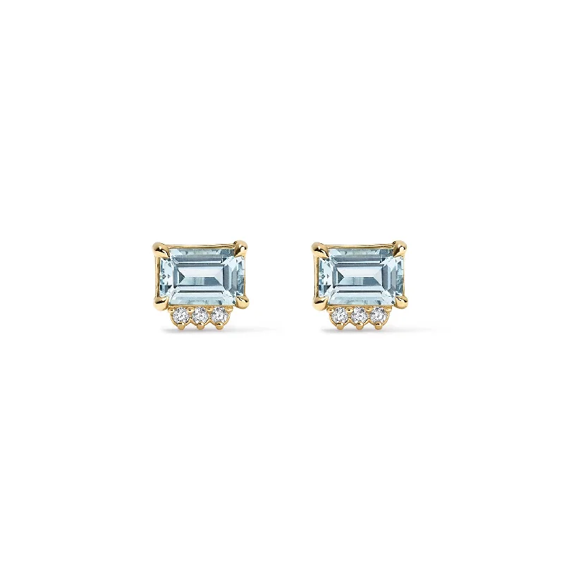 Sky Blue Topaz Emerald and Diamond Studs