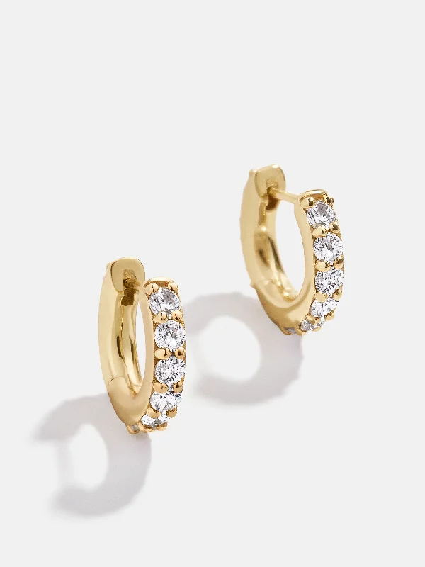 18K Gold Birthstone Huggie Earrings - Crystal