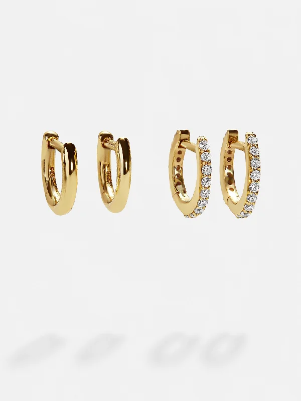 Nicole 18K Gold Earring Set - Gold/Pavé