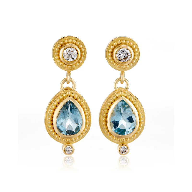 Diamond & Aquamarine Drop Earrings