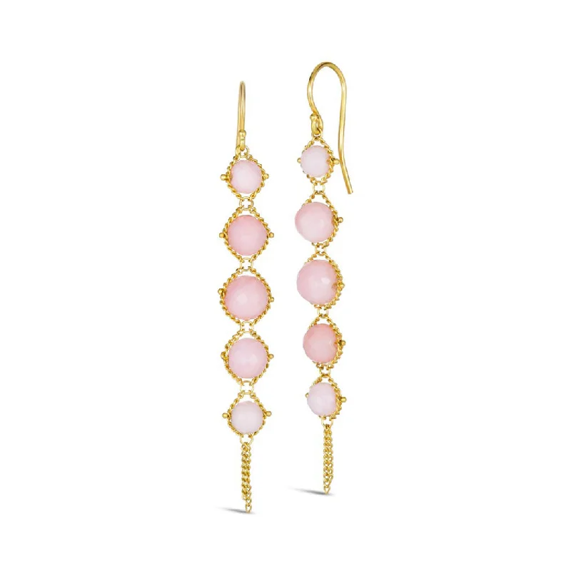 Long Textile Pink Opal Earrings