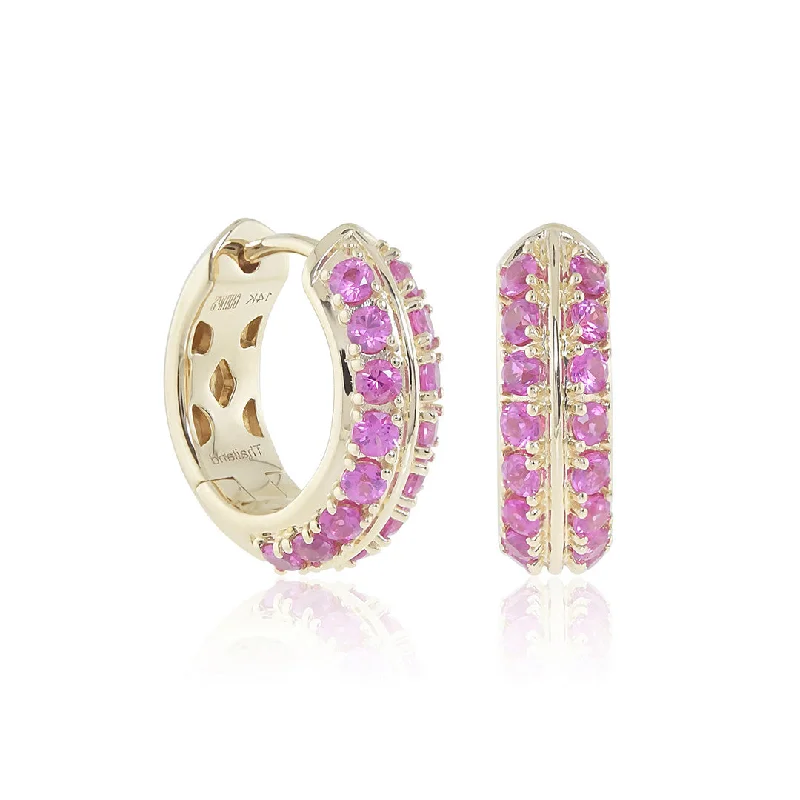 Pink Sapphire Wide Hoop Earrings