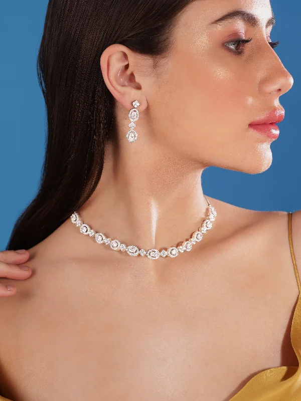 Rubans Rhodium Plated Zircon Studded Necklace Set