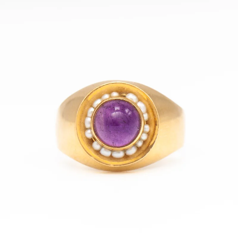 Finnish Amethyst & Seed Pearl Cocktail Ring 1965