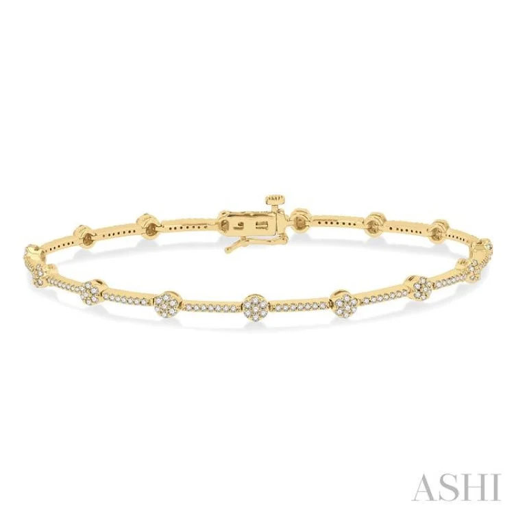 1 Ctw Cluster Round Cut Diamond Bar Link Bracelet in 10K Yellow Gold