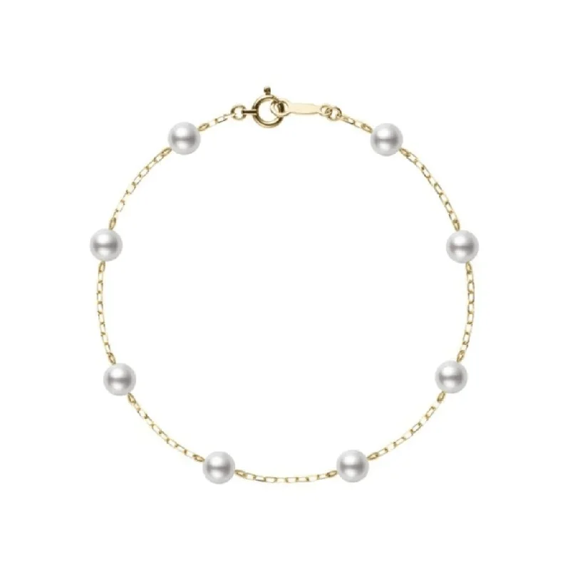 Mikimoto 18K Yellow Gold Tin Cup Pearl Station Bracelet