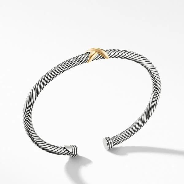 X Classic Cable Station Bracelet in Sterling Silver with 18K Yellow Gold, 4mm