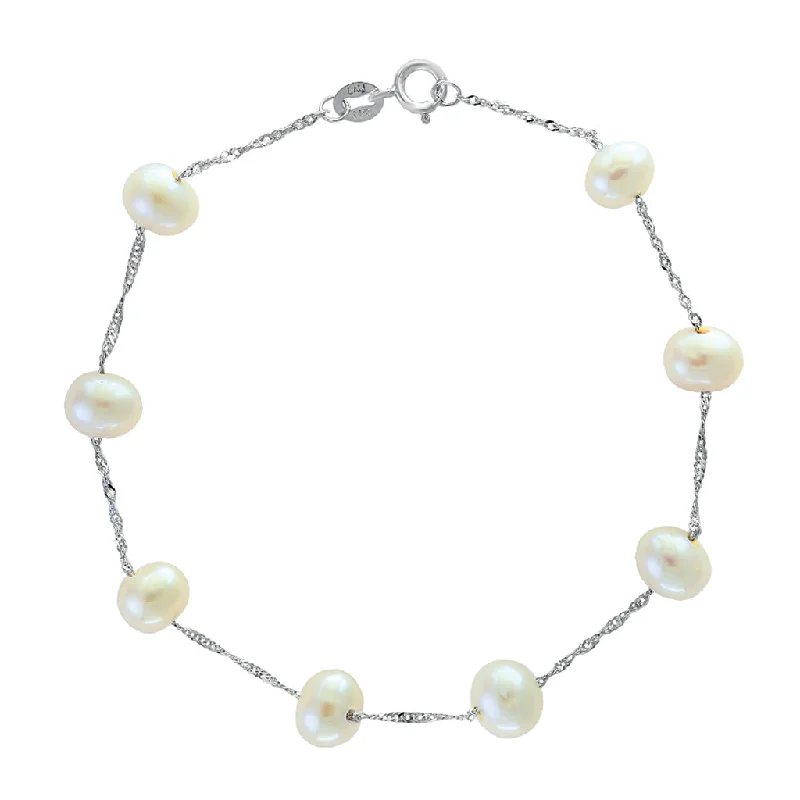 Bremer Jewelry Freshwater Cultured Station Pearl Bracelet in 14K White Gold