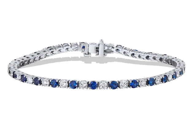 Bremer Jewelry Sapphire and Diamond Tennis Bracelet in 18K White Gold (5.22ctw)