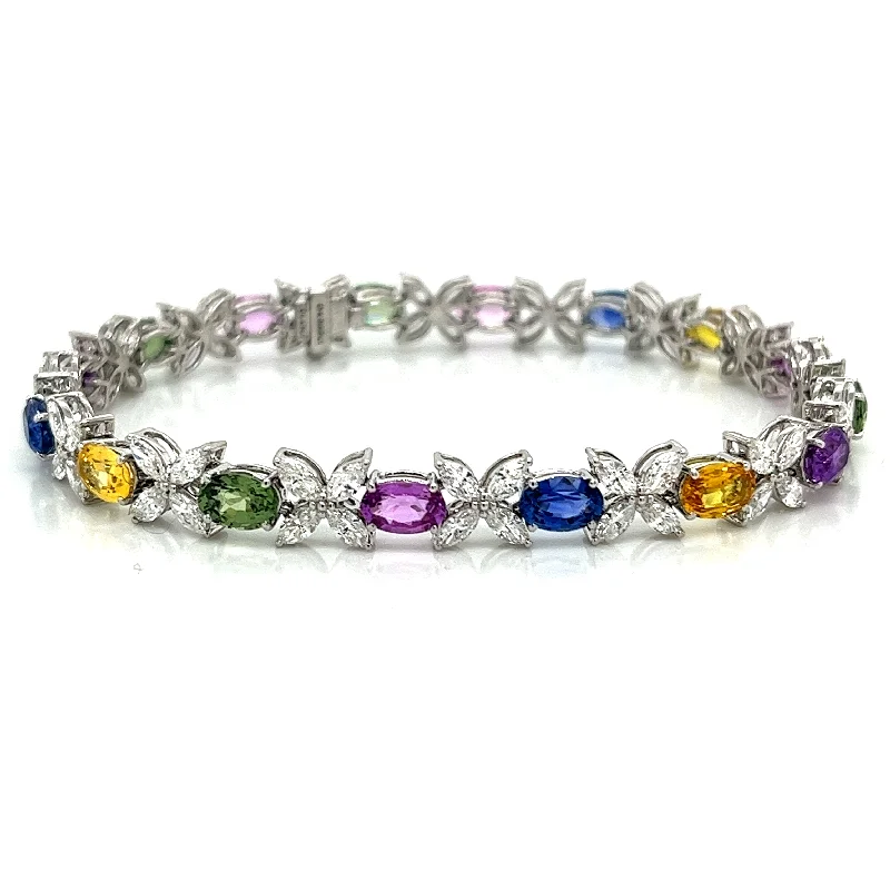 Bremer Jewelry Tennis Multi-Colored Sapphires Bracelet in 18K White Gold (13.75ctw)