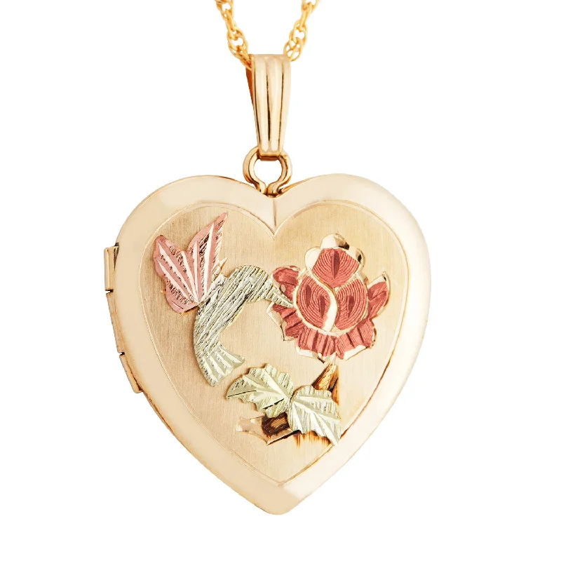 Landstrom's Black Hills Gold Heart with Hummingbird Locket